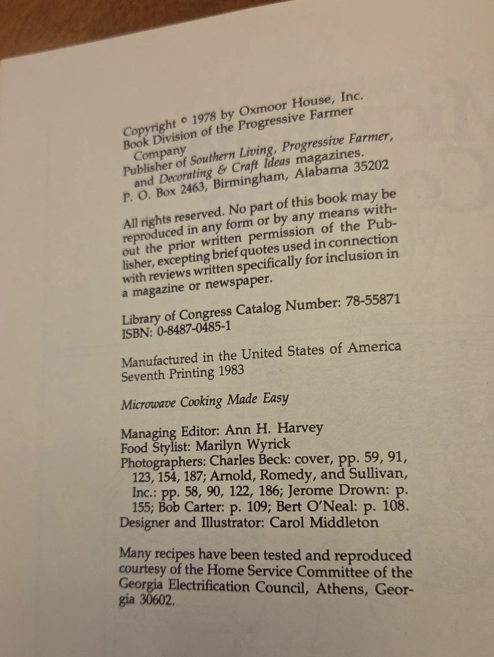 Vtg Southern Living Microwave Cooking Made Easy Cookbook - By Audrey P. Stehle